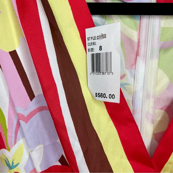 Teri Jon by Rickie Freeman Floral V Neck Multicolor Cocktail Dress - Picture 10 of 14